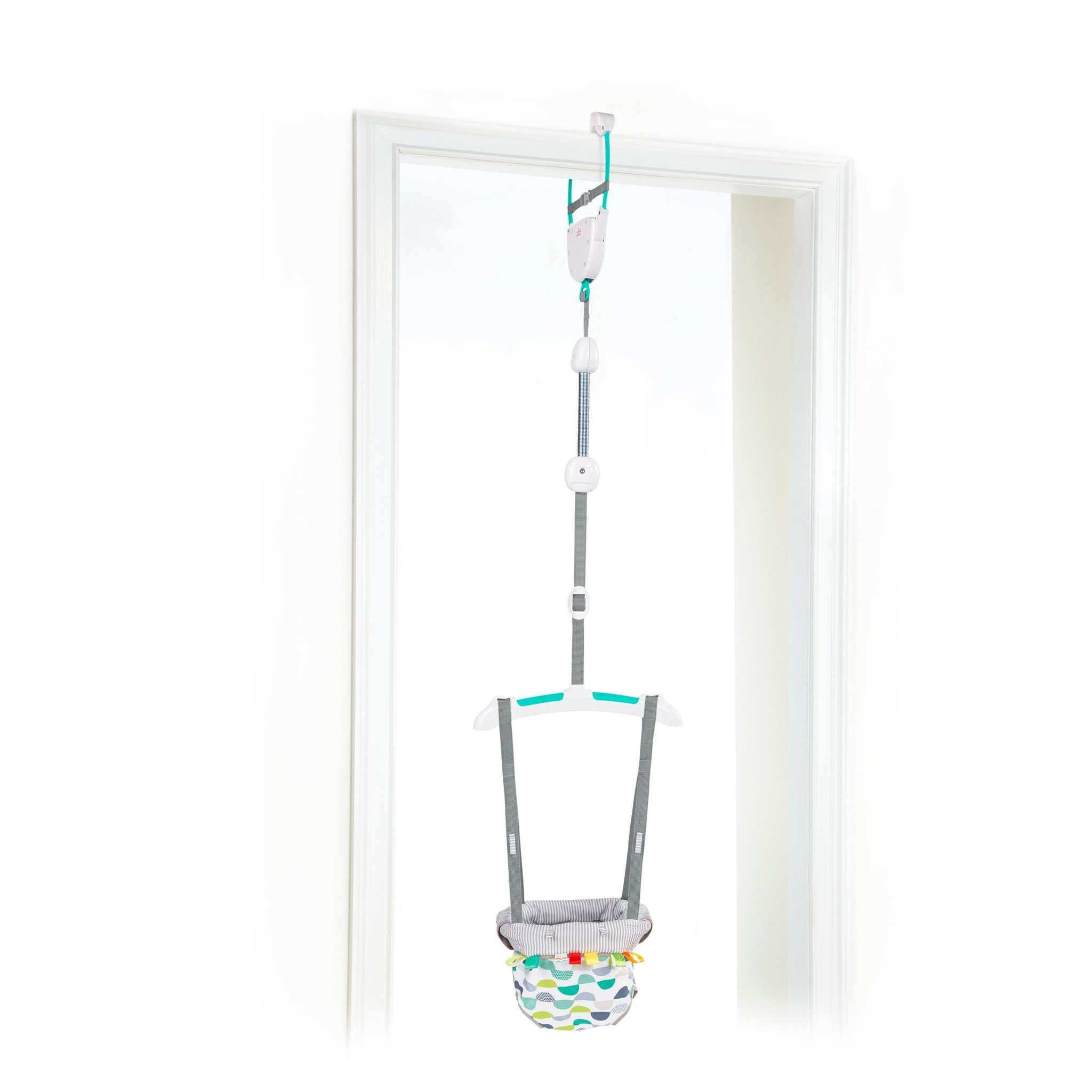 Baby in Bright Starts Playful Parade Door Jumper no tools required