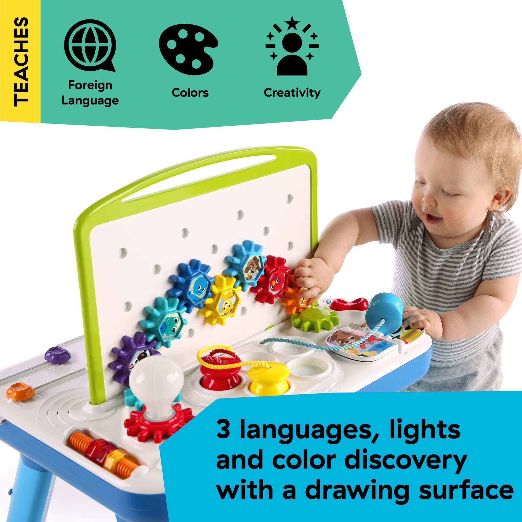 Baby Einstein Curiosity Table Activity Station toddler toy with gears and lights