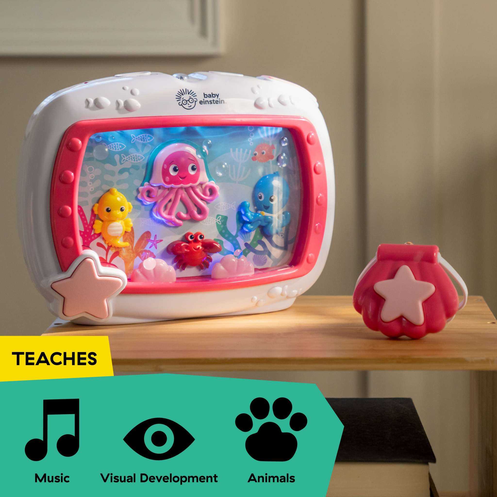Pink Baby Einstein Sea Dreams Soother crib toy with lights and remote