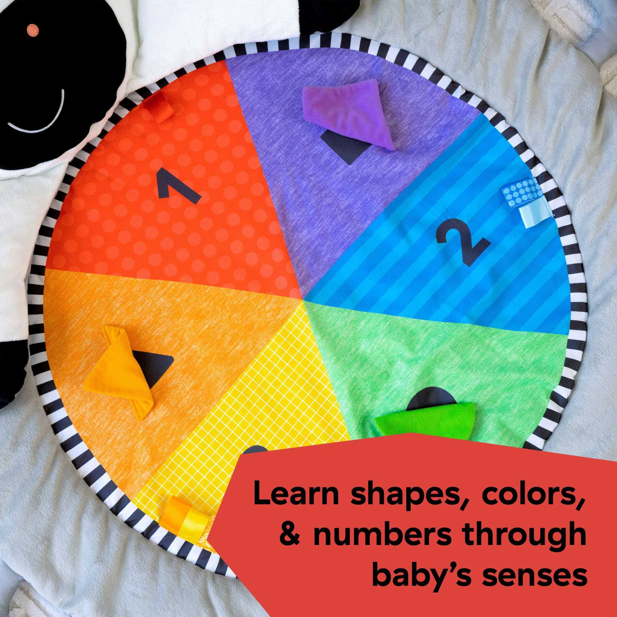 Baby Einstein Zen's Activity Milestones Plush Gym with wooden toy bar and sensory toys for infants