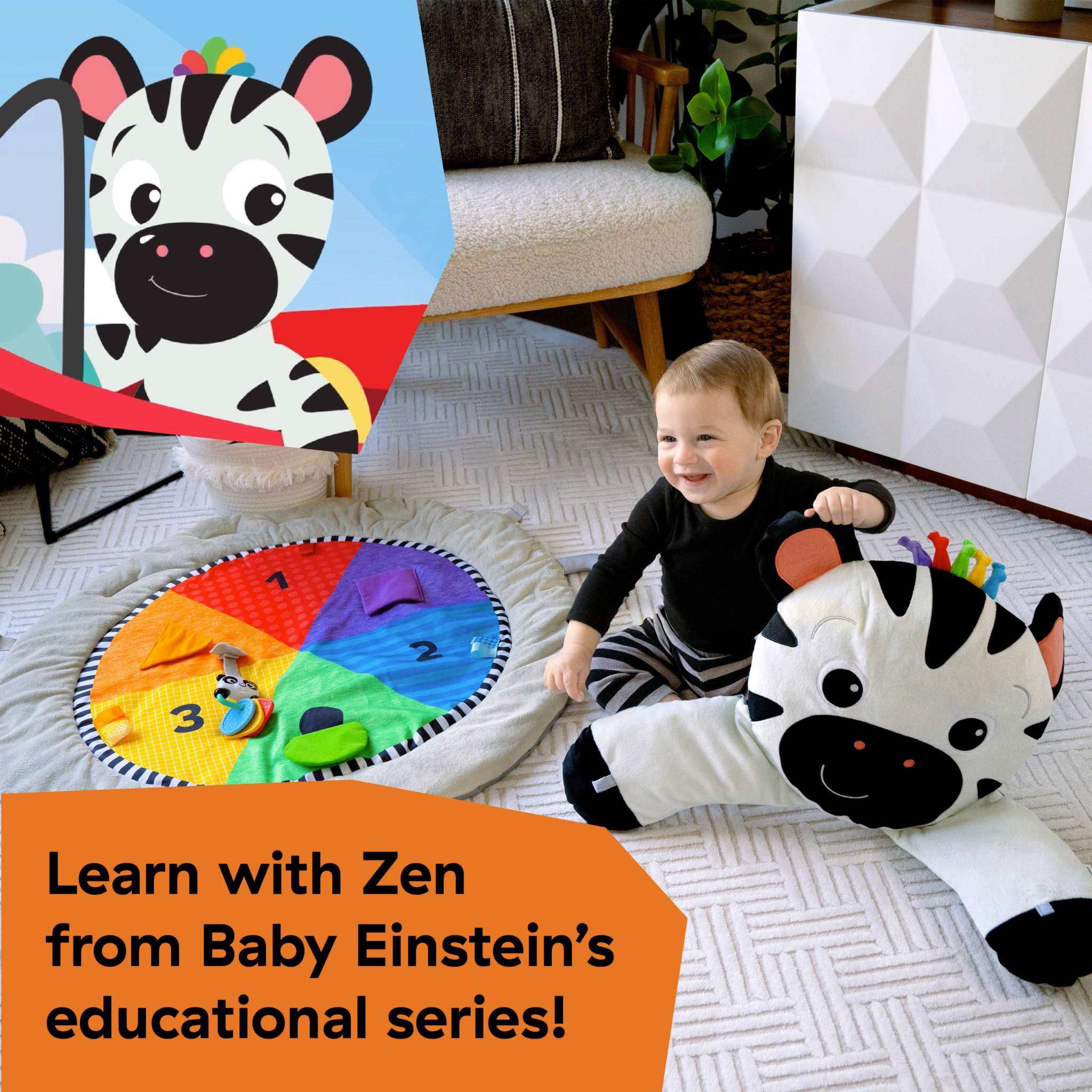 Baby Einstein Zen's Activity Milestones Plush Gym with wooden bar and multisensory toys