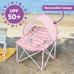 Pink Bright Starts Pop N Chill baby travel seat with UPF 50 canopy and travel bag