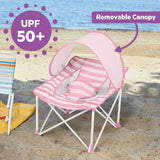 Pink Bright Starts Pop N Chill baby travel seat with UPF 50 canopy and travel bag