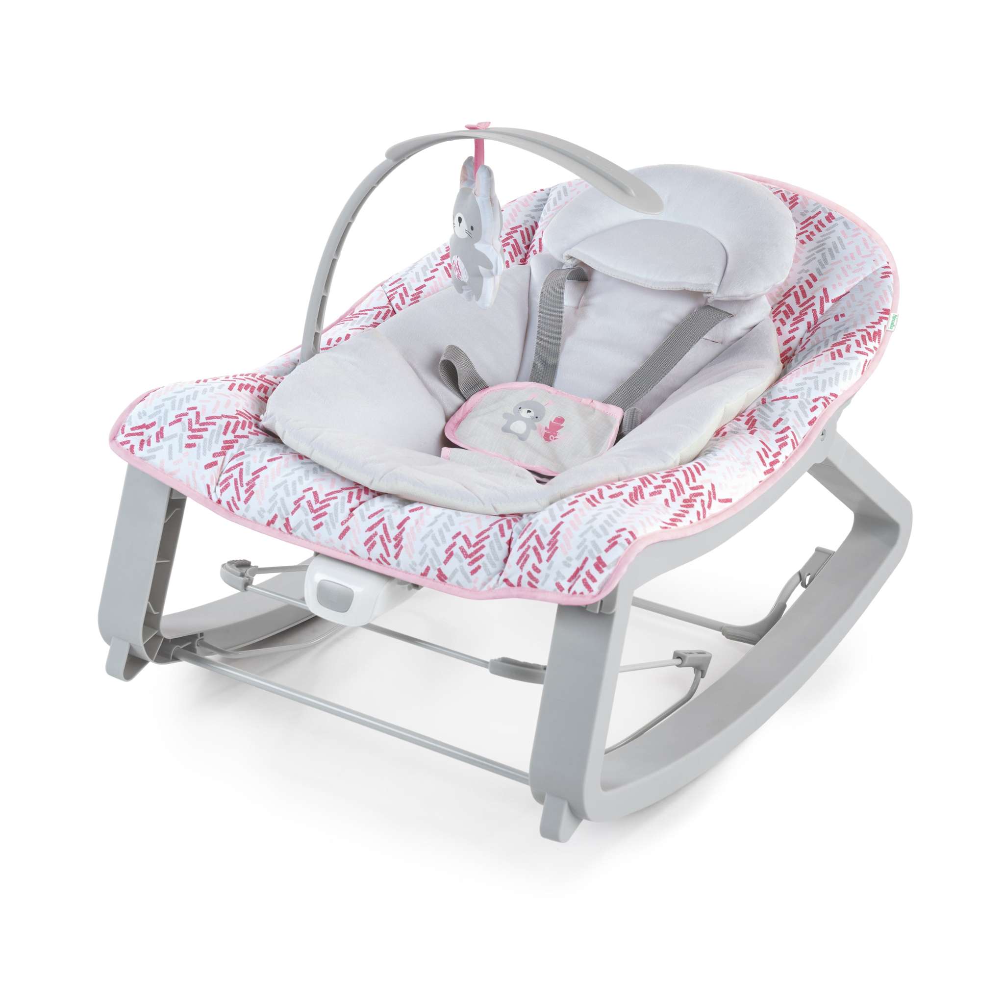 Keep Cozy Baby Bouncer 3-in-1 infant to toddler rocker seat in pink with plush bunny toy