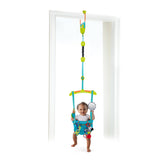 Baby enjoying the Bright Starts Bounce 'n Spring Deluxe Door Jumper in a doorway.