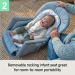 Proper Positioner 7-in-1 Deluxe High Chair in chambray with adjustable recline, multi-stage seating, and ergonomic design for newborn to toddler.