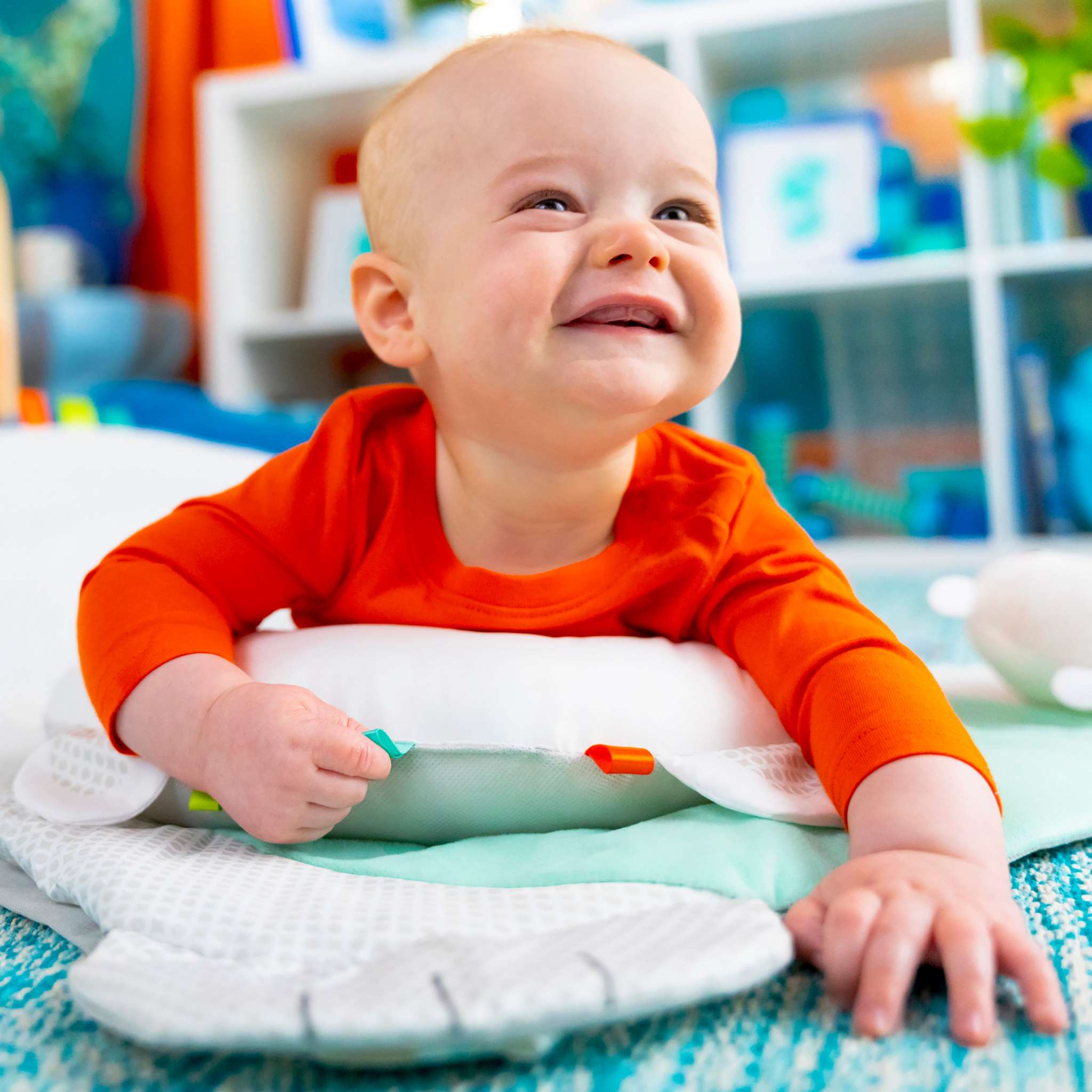Bright Starts Tummy Time Prop & Play polar bear mat with toys and prop pillow for baby play and support