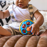 Flexible baby sensory rattle ball toy with colorful caterpillar design