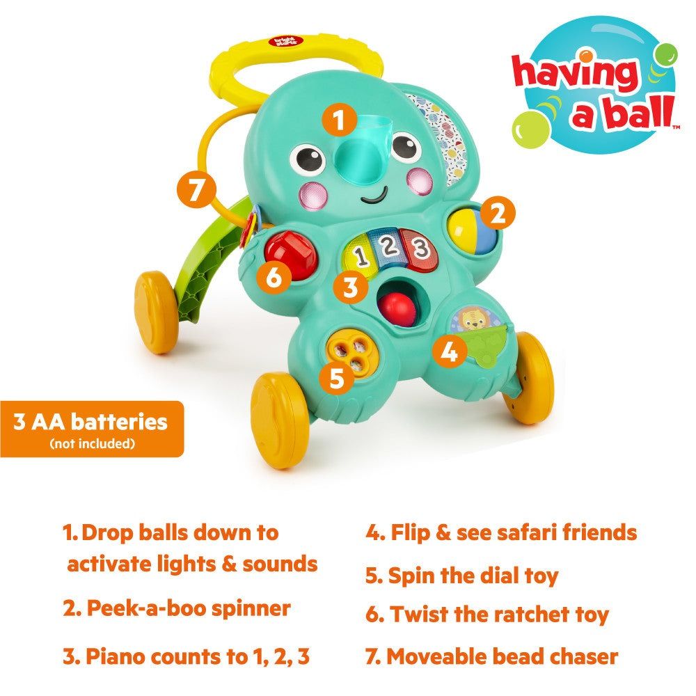 Bright Starts Stroll 'n Roll elephant ball play walker for toddlers