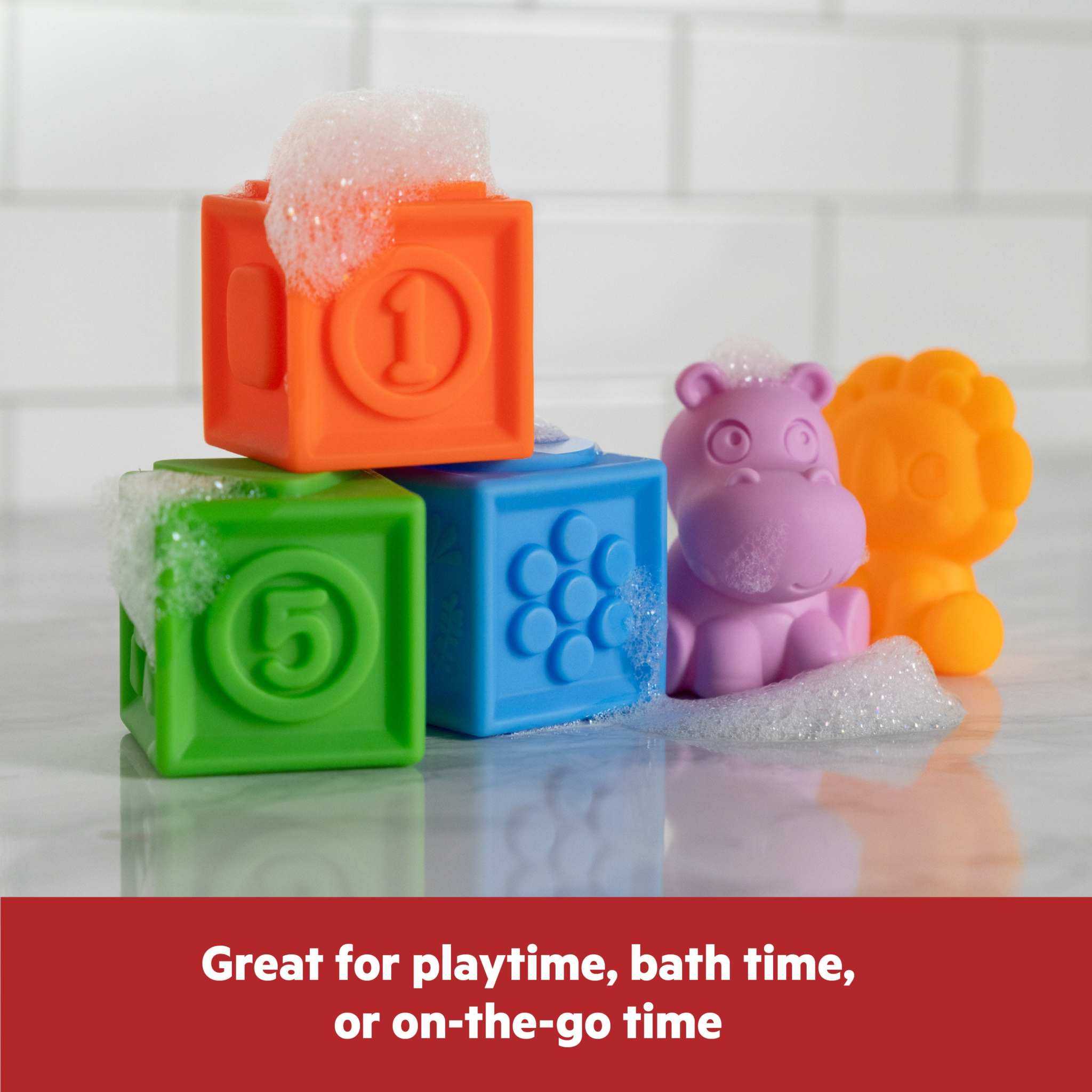 Bright Starts Cubes & Cuties 18-piece multicolor baby toy gift set with tropical animals and stackable blocks