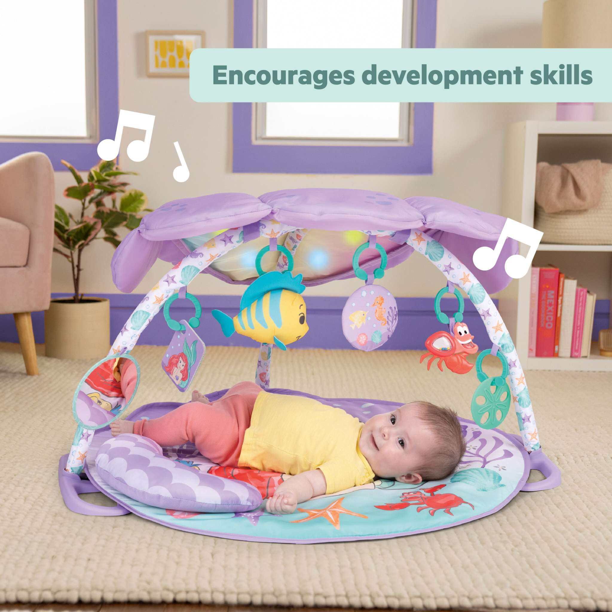 Bright Starts The Little Mermaid Twinkle Trove light-up musical baby gym with rainbow seashell canopy