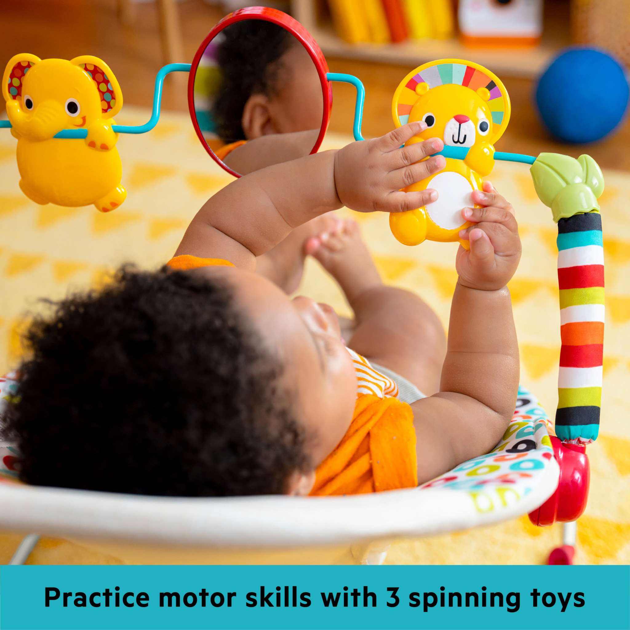Bright Starts Playful Pinwheels vibrating baby bouncer with toy bar