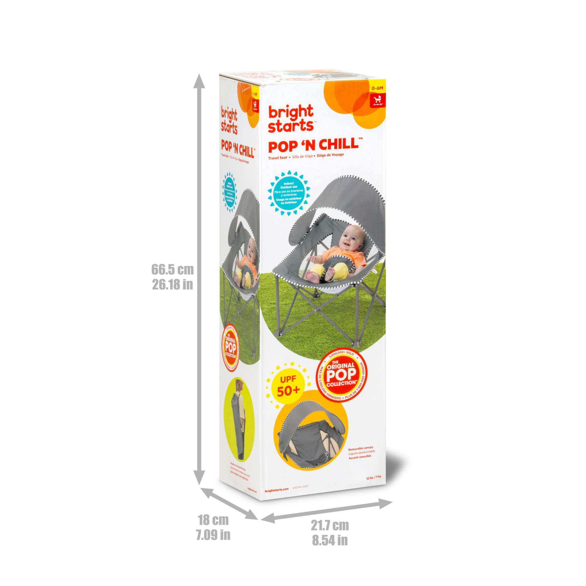 Bright Starts Pop N Chill Travel Seat with canopy and safety harness