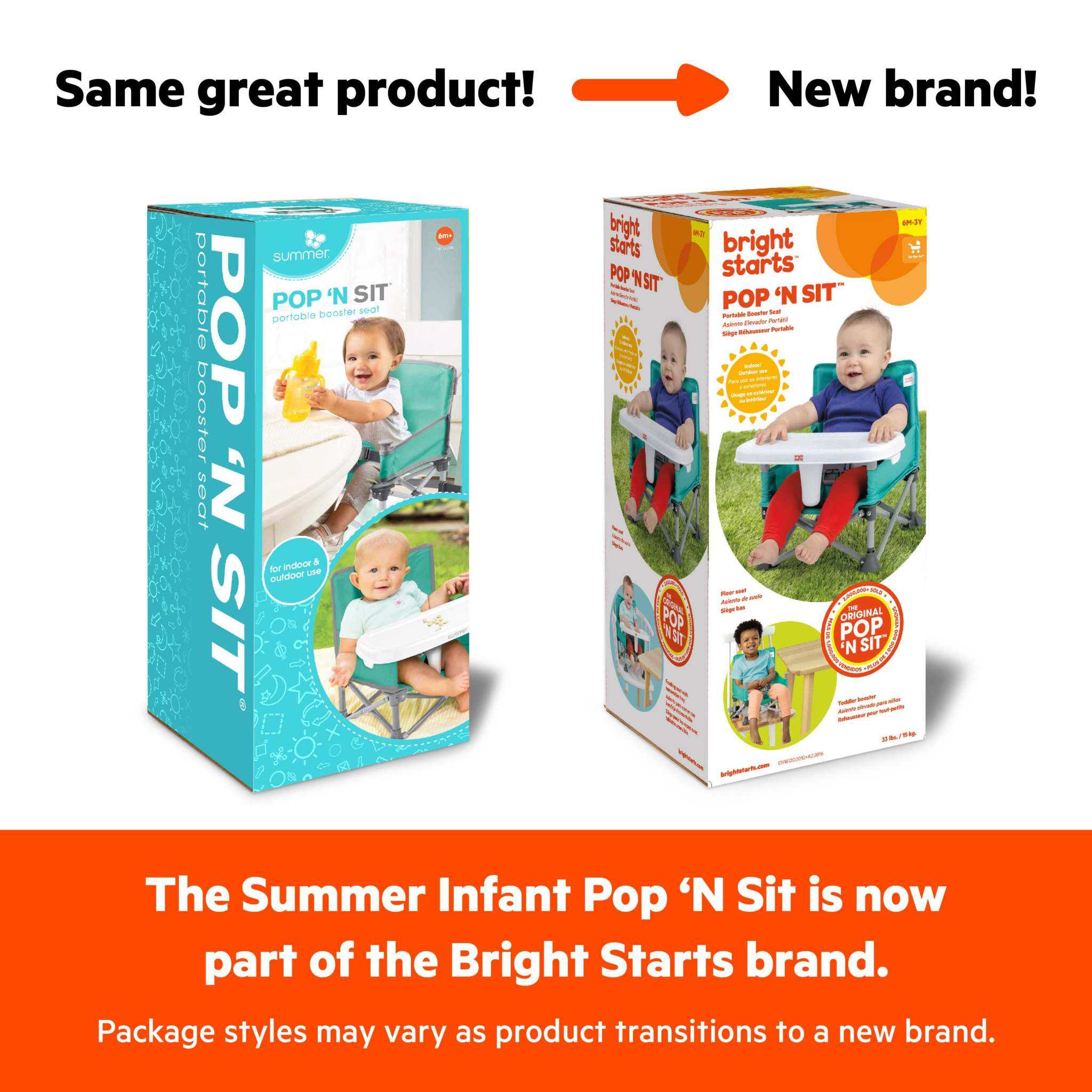 Bright Starts Pop 'N Sit portable booster seat in pink for babies and toddlers