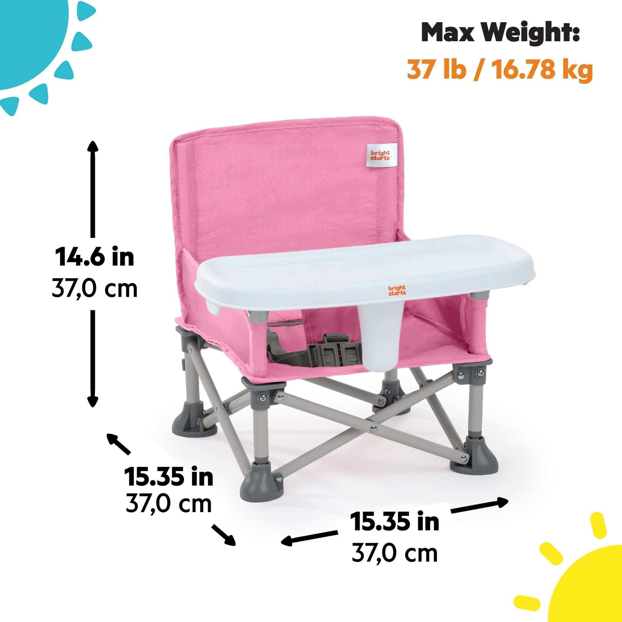 Pink Bright Starts Pop N Sit portable booster seat for babies and toddlers