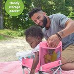 Bright Starts Pop N Sit portable booster seat in pink for babies and toddlers