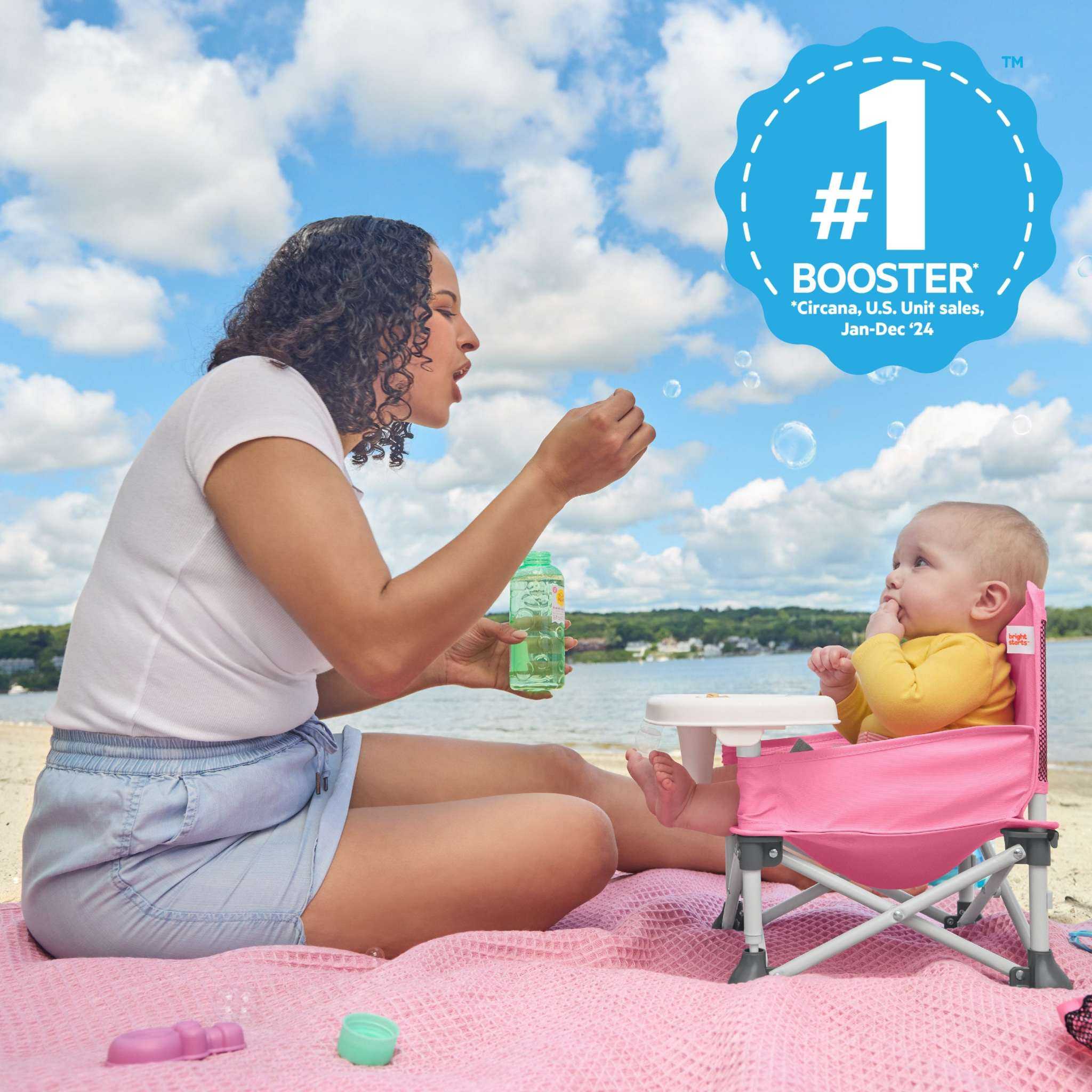 Bright Starts Pop 'N Sit portable pink booster seat for toddlers