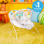 Bright Starts Safari Fun vibrating baby bouncer with safari-themed toy bar