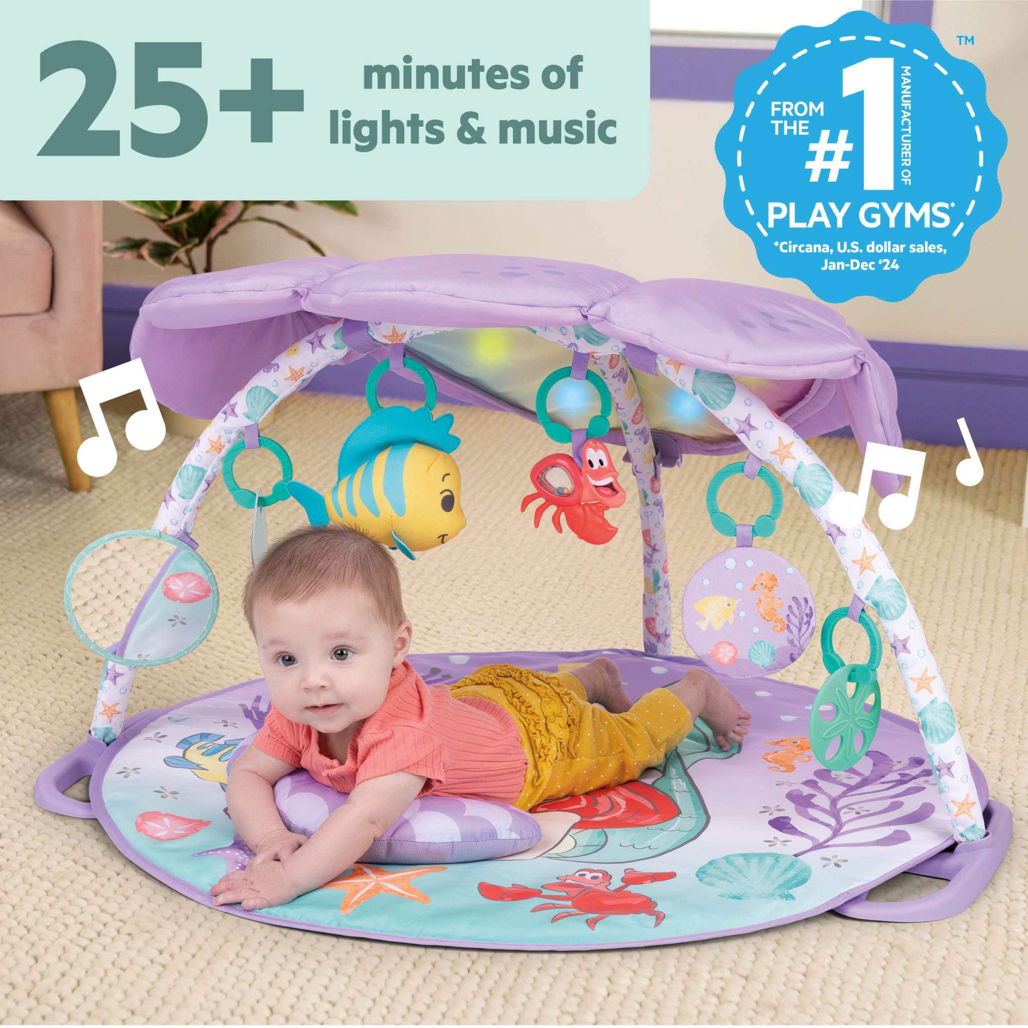 Bright Starts The Little Mermaid light-up musical baby activity gym with seashell canopy
