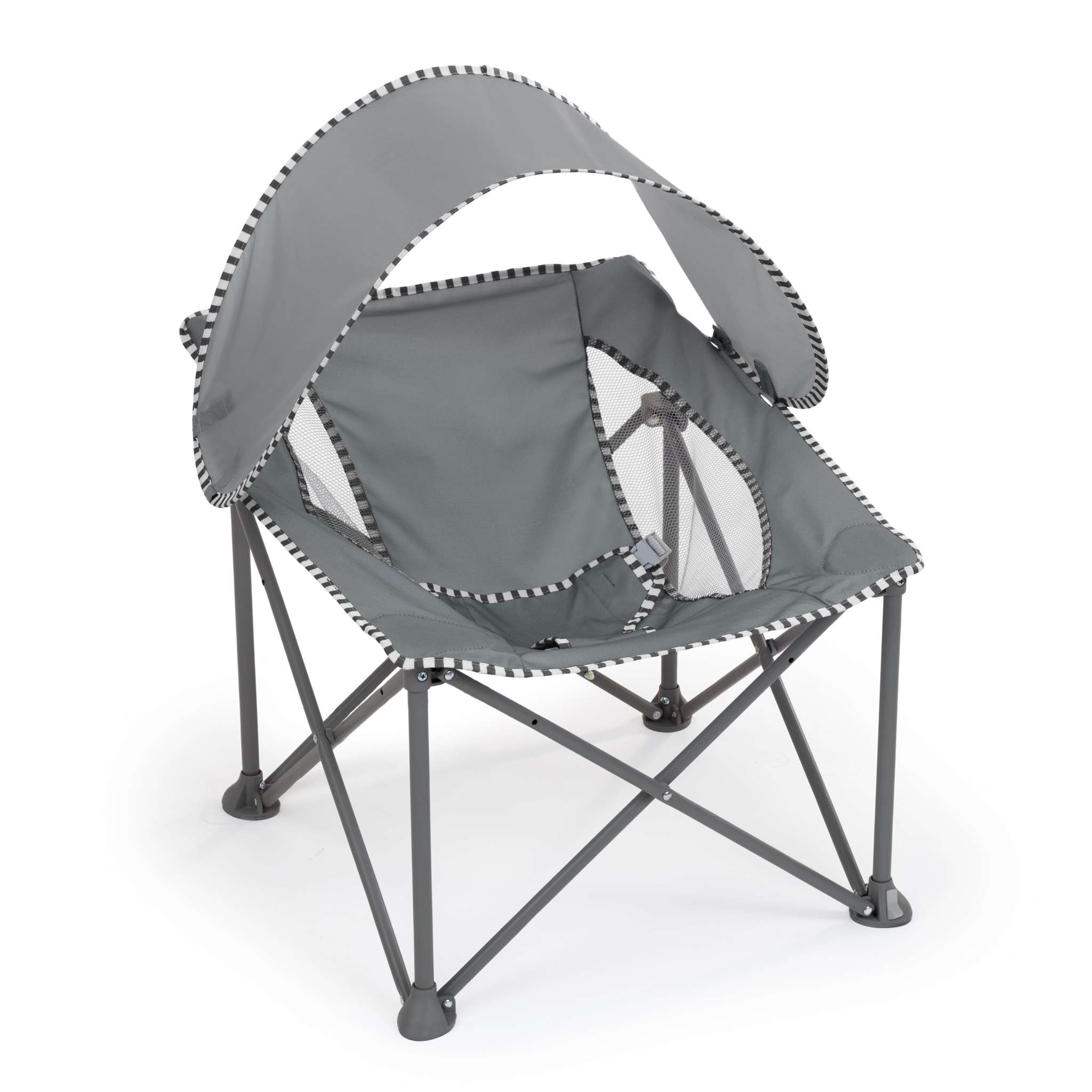 Grey Bright Starts Pop 'N Chill travel seat for infants with canopy and safety harness