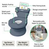 Blue My Size Potty Pro toddler training toilet with realistic flush handle and built-in storage compartment