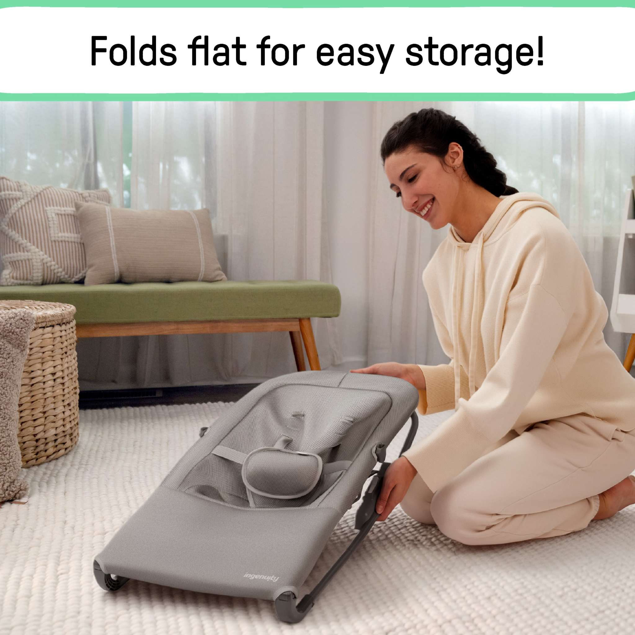 Ingenuity Nestle Vibrating Rocker portable infant seat with breathable mesh pad and removable toy bar