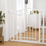 White Doorway 48W Series pet and baby safety gate installed in a doorway with an arch design