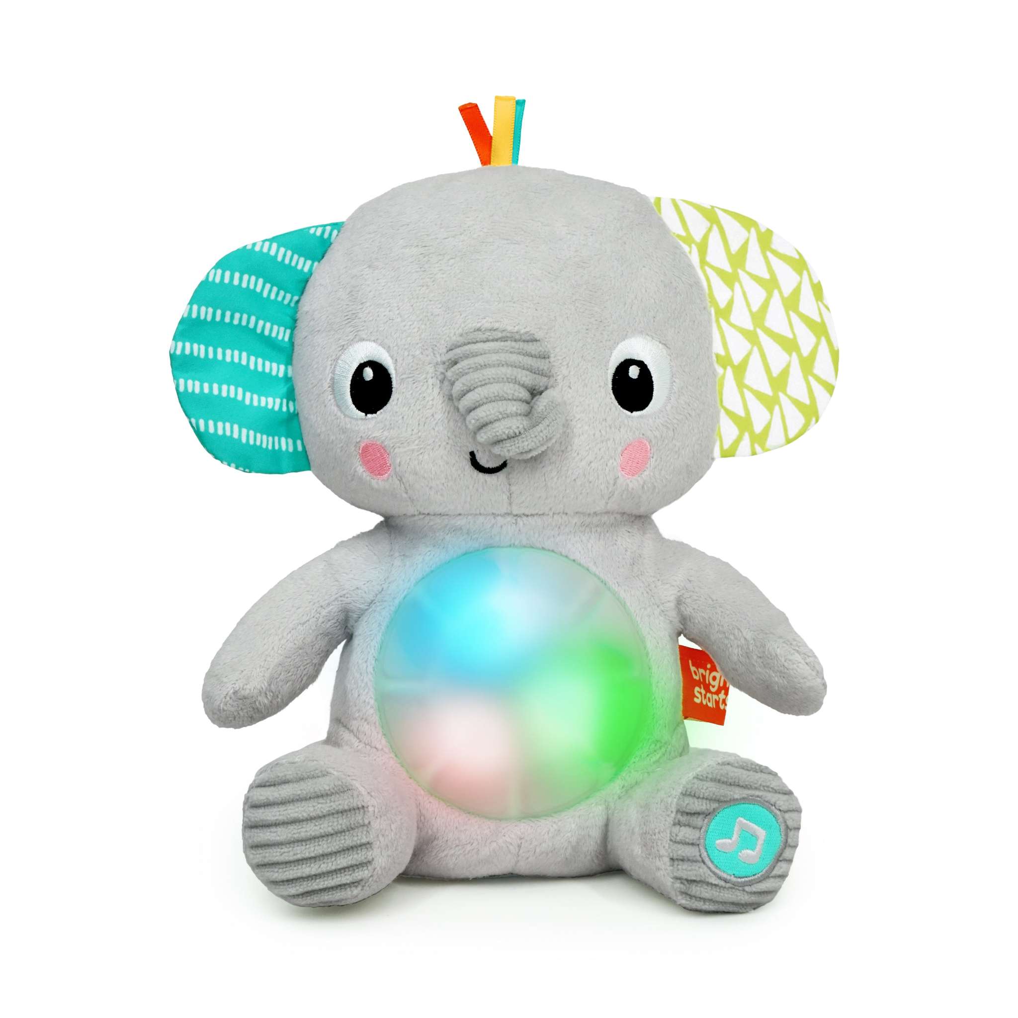 Hug-a-bye Baby soft elephant toy with musical melodies and light-up tummy for infants