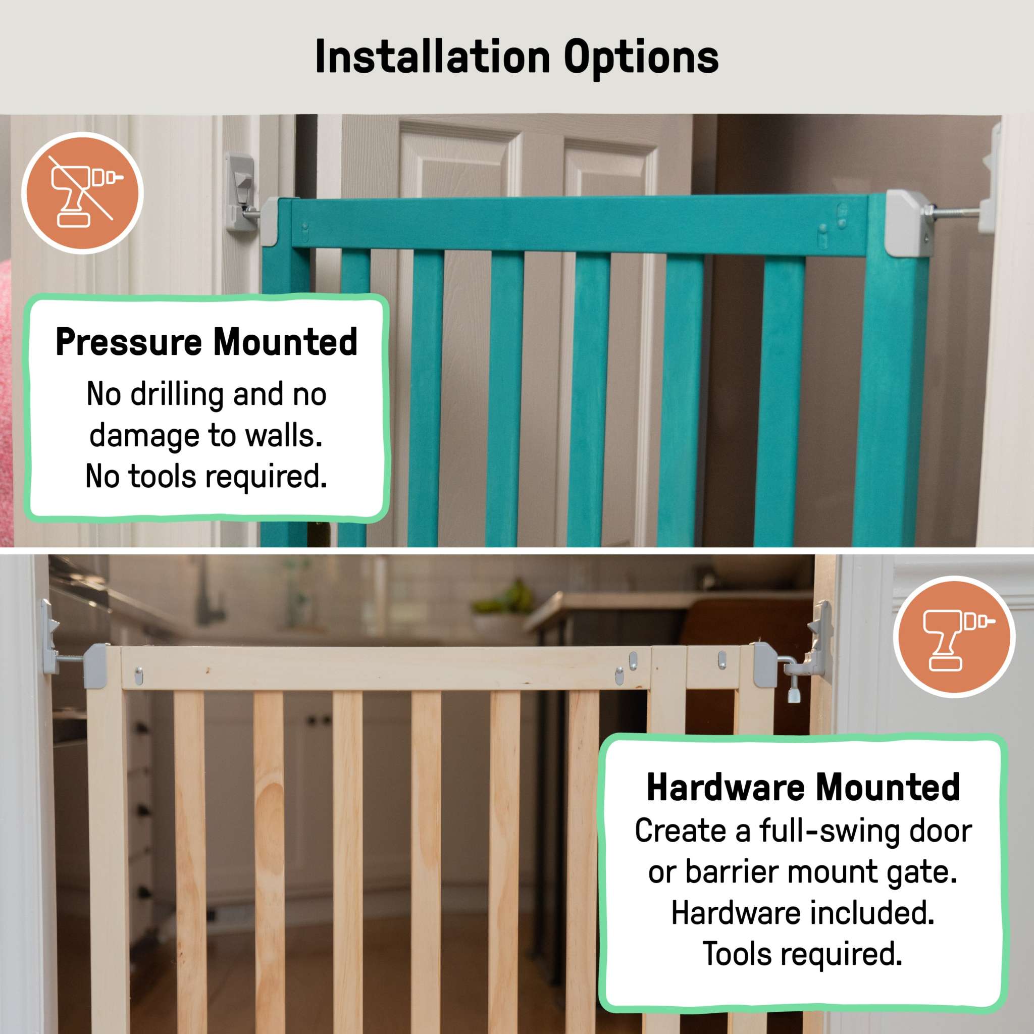 Ingenuity Doorway 36S Series customizable wooden baby gate with pressure and hardware mount options