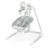 InLighten Soothing Swing for babies with rotating seat, 3-direction swing, light-up mobile, soothing melodies, and cozy elephant design