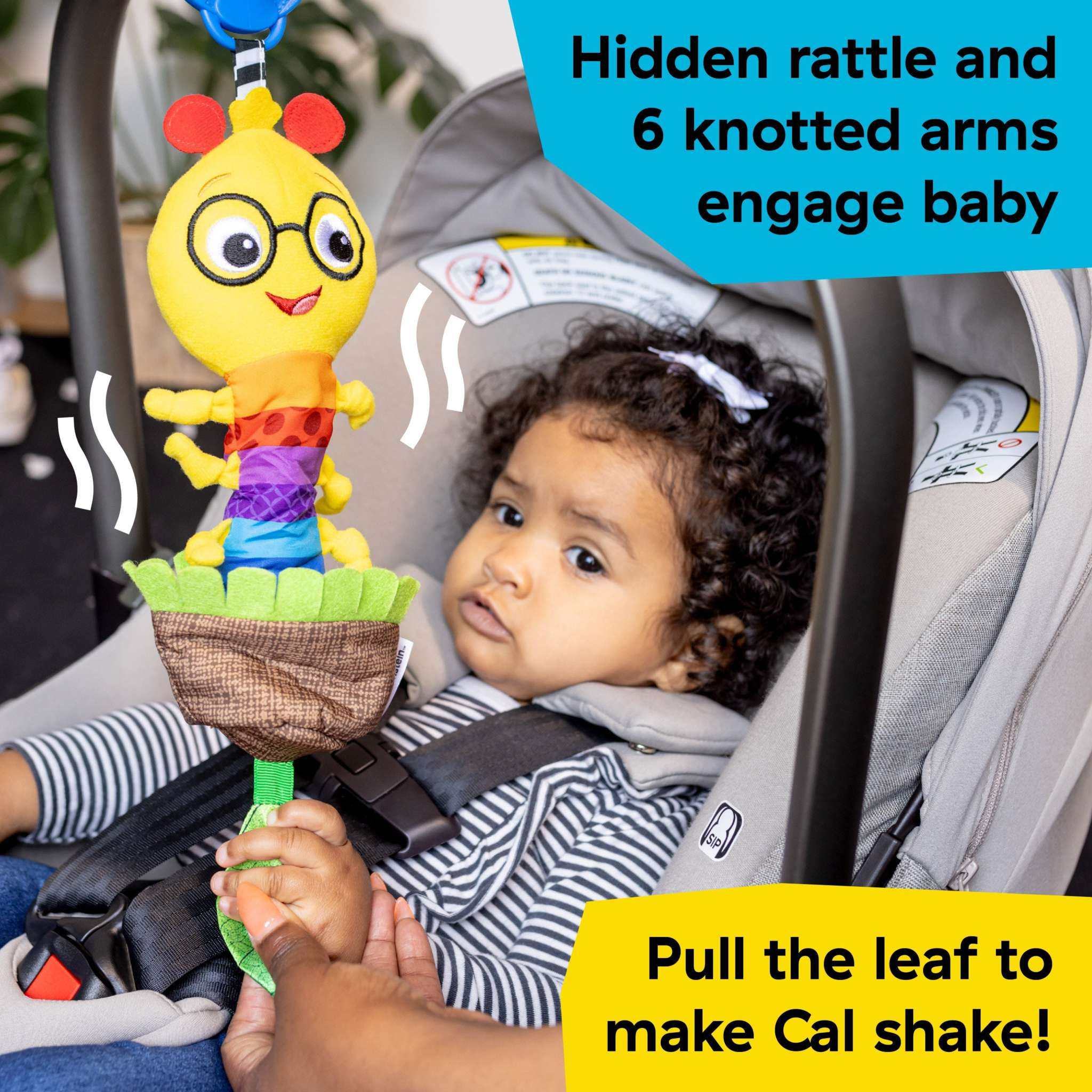 Baby Einstein Cal-a-Puller pull and shake baby toy with fabric leaf and hidden rattle