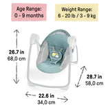 Ingenuity Sun Valley Canopy Portable Swing in teal with canopy, reclining seat, two toys, and foldable design