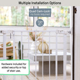 Ingenuity The Doorway 37W Series baby gate with Quad Cam-Lock in white metal, easy no-drill installation for doorways and stairs, 28" tall, fits 30-37" openings
