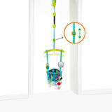 Bright Starts Bounce 'n Spring Deluxe Door Jumper with toys hanging in doorway.