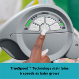 Control panel of the Playful Paradise Portable Swing showcasing TrueSpeed technology with 6 adjustable speeds.