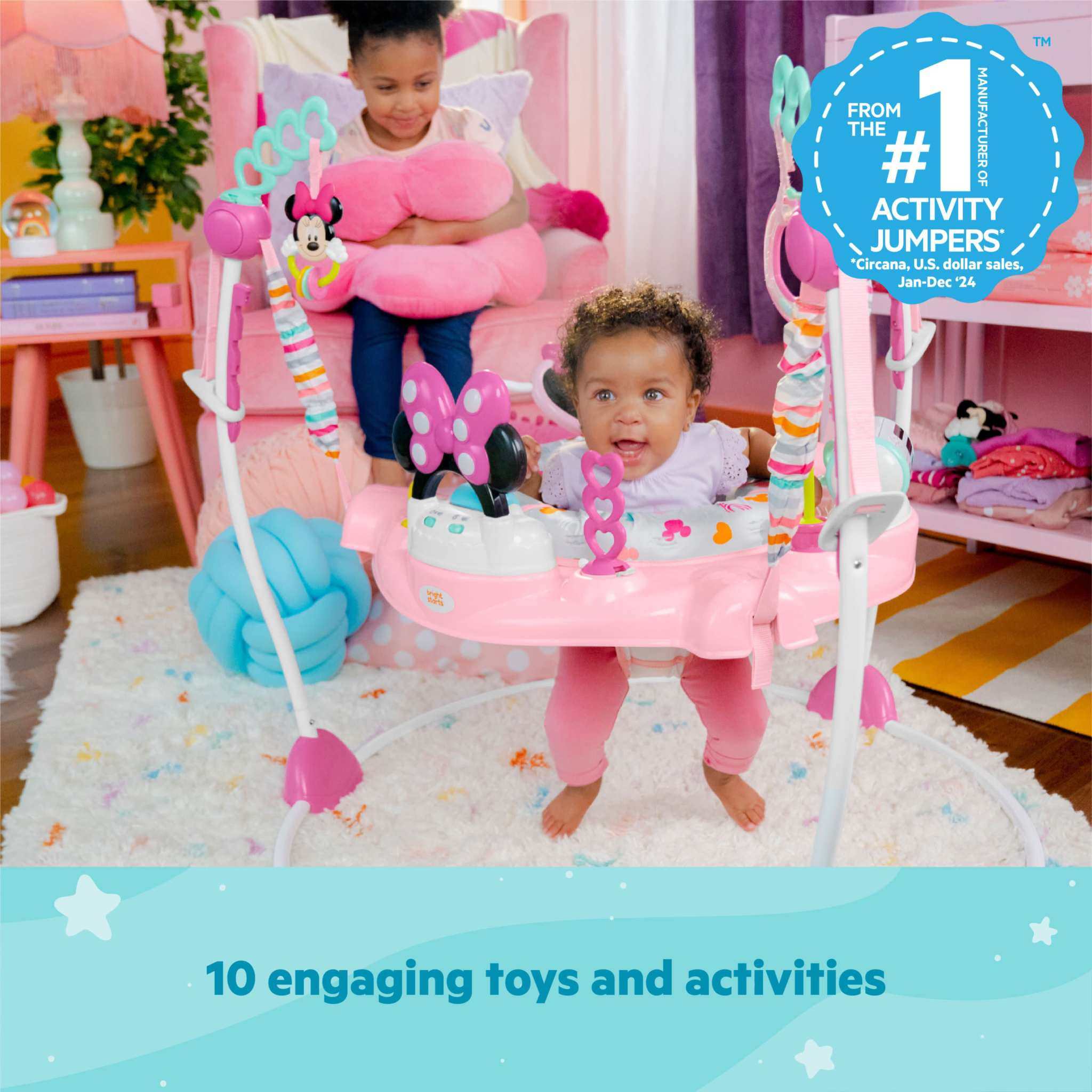 Disney Baby Minnie Mouse activity jumper with rotating seat and toys