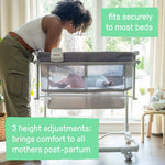 Dream and Grow Bedside Bassinet with breathable mesh sides and storage pockets