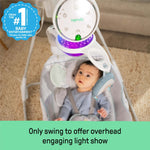 InLighten Soothing Swing Van with rotating seat, plush toys, light show, and soothing melodies for baby comfort and play