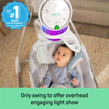 InLighten Soothing Swing Van with rotating seat, plush toys, light show, and soothing melodies for baby comfort and play
