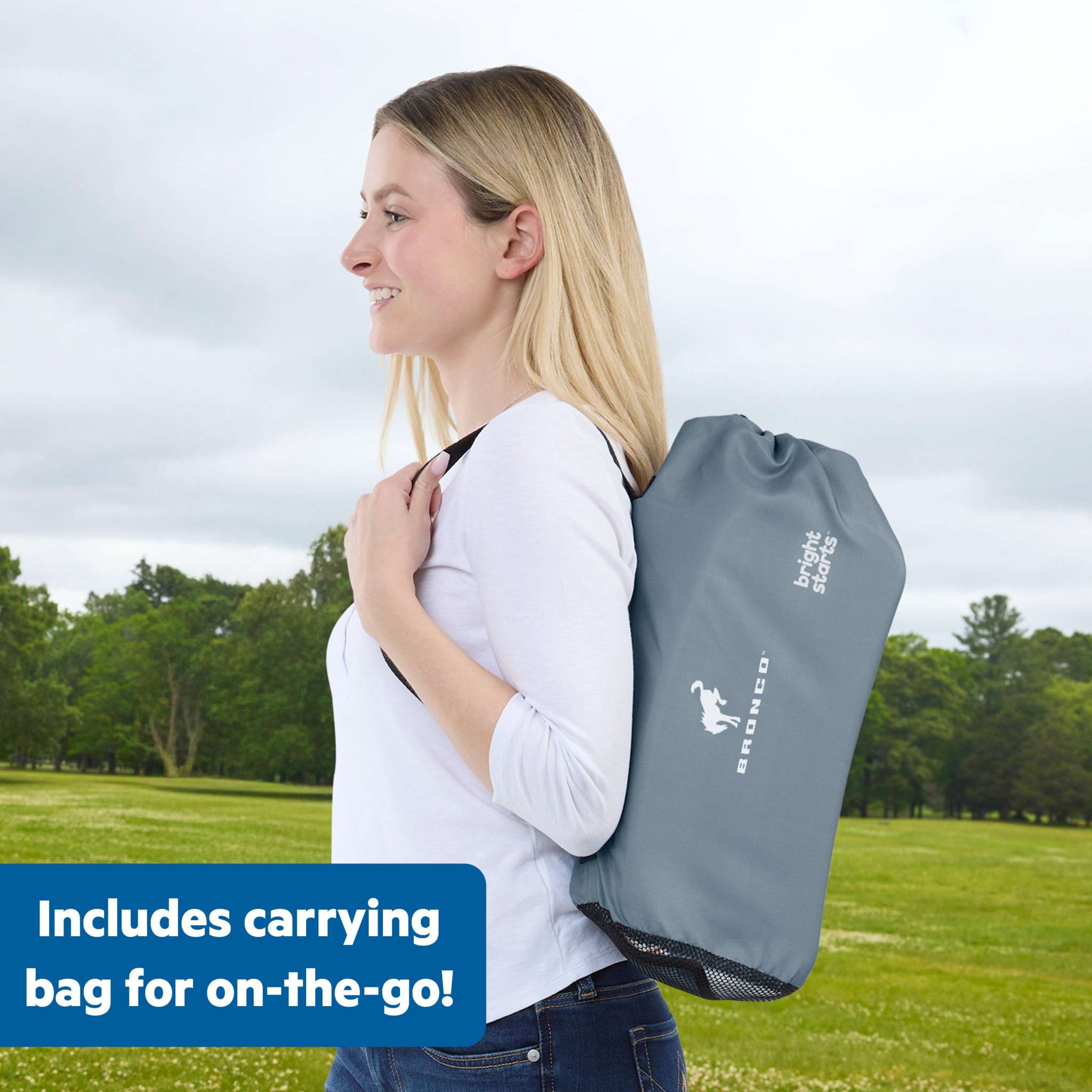 Ford Bronco Pop 'N Sit portable booster seat in Area 51 color with removable tray and carrying bag for babies and toddlers