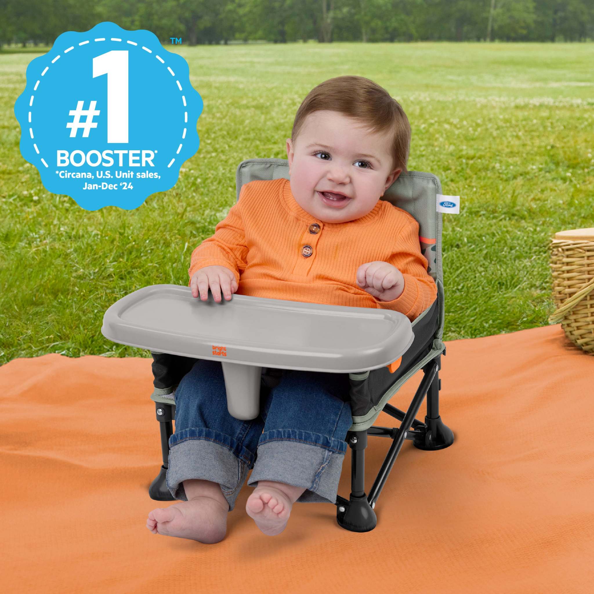 Ford Bronco Desert Grey Pop 'N Sit portable booster seat with camo print and removable tray