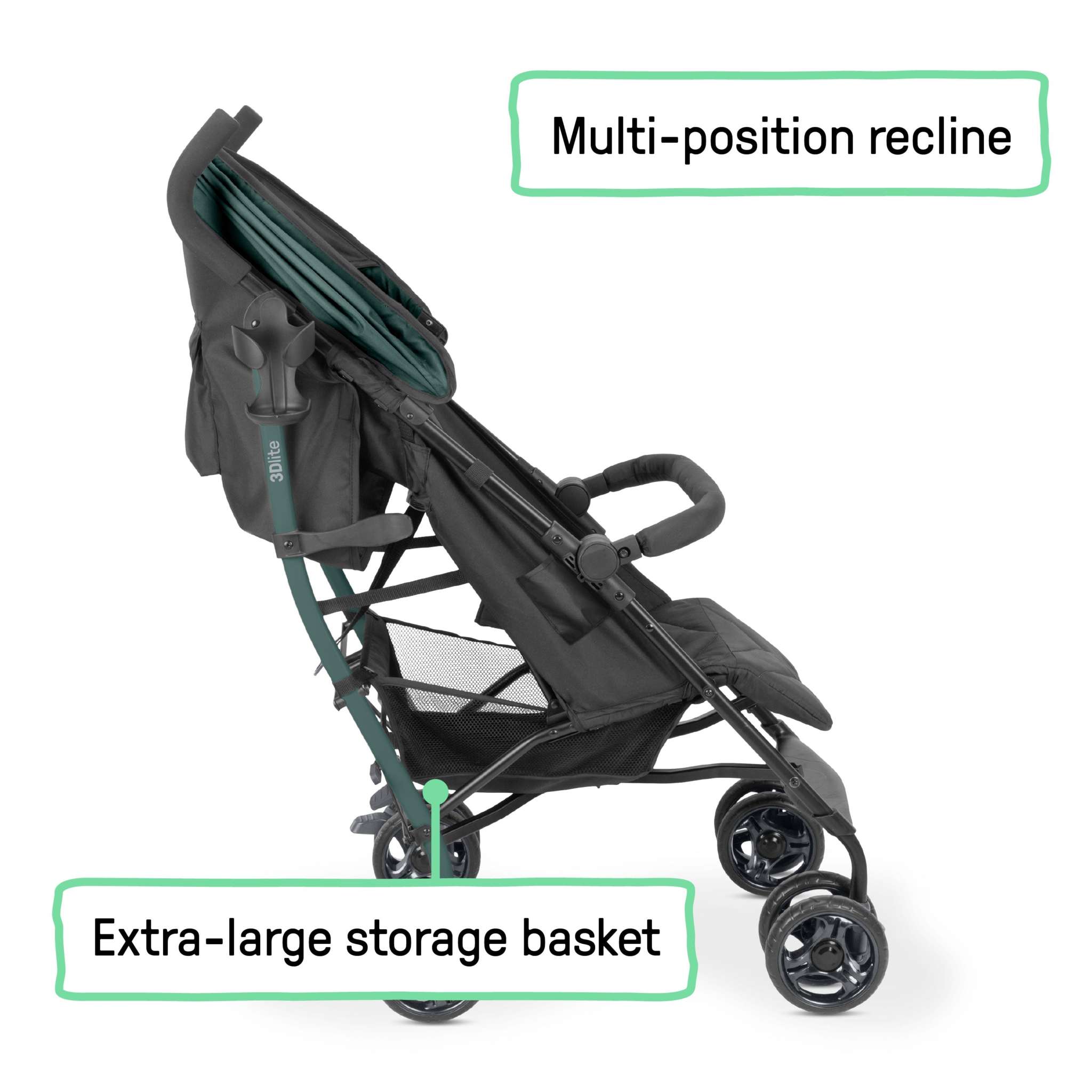 Lightweight 3Dlite Jewel Stroller with multi-position recline, oversized canopy, and compact fold for parents on the go