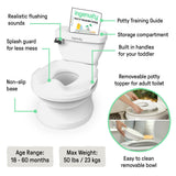 Potty training seat with features highlighted on a white background