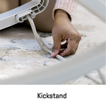 Keep Cozy Baby Bouncer in neutral spruce color with plush bunny toy and adjustable reclining seat