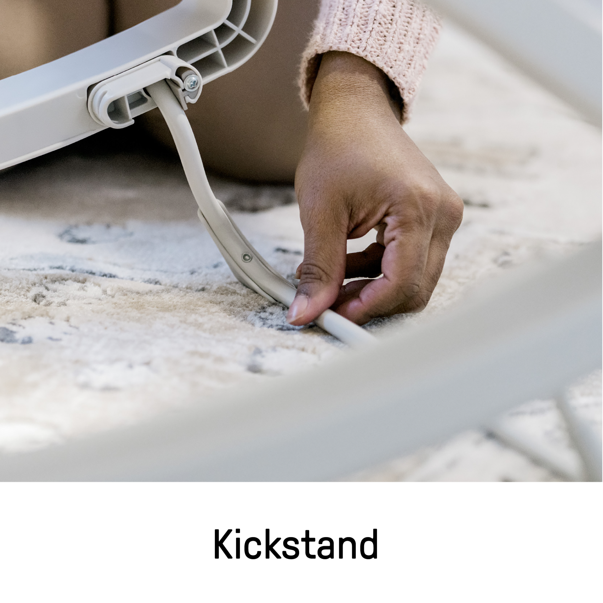 Keep Cozy Baby Bouncer in neutral spruce color with plush bunny toy and adjustable reclining seat