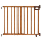Ingenuity The Stairway 48W Series brown wood safety gate for stairs and hallways with comfort grip handle and locking indicator