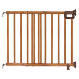 Ingenuity The Stairway 48W Series brown wood safety gate for stairs and hallways with comfort grip handle and locking indicator