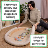 Every Season plush lambswool baby play gym with wooden toy bar and sensory toys