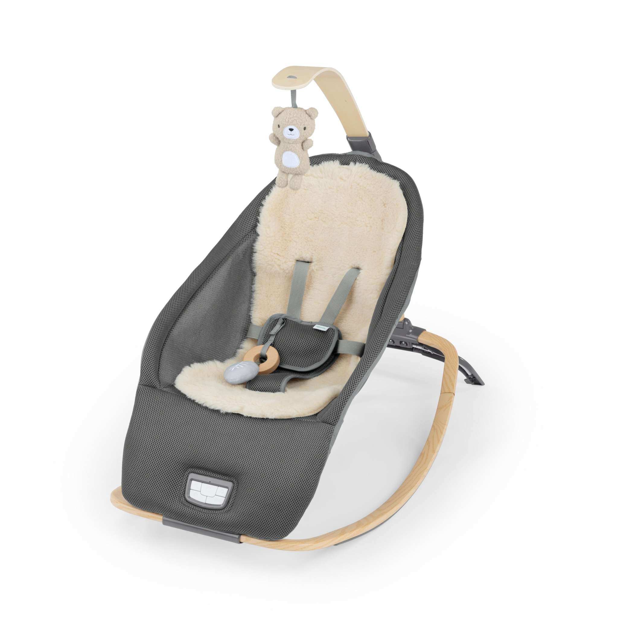 Ingenuity Every Season Rocking Seat with natural lambswool and toy bar for babies 0-30 months