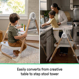 Ingenuity Table to Tower 2-in-1 step stool for toddlers offering safe kitchen access and convertible activity desk